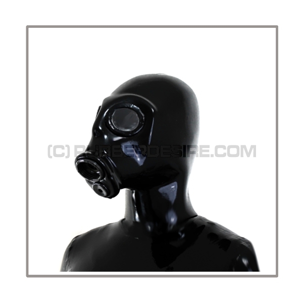 Deluxe heavyrubber gasmask-zipperhood-system with neckrespirator-rubbersmell-bag-set